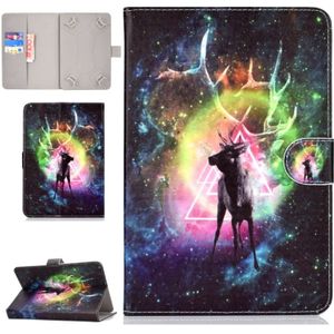 Colored Pattern Drawing Horizontal Flip PU Leather Case with Three-folding Holder for 10 inch Tablet PC(Nebula deer)