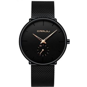 CRRJU 2150 Waterproof Round Dial Small Seconds Alloy Mesh Belt Quartz Watch for Men(Rose Gold Pointer)