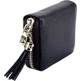 Genuine Cowhide Leather Solid Color Zipper Card Holder Wallet RFID Blocking Card Bag Protect Case Coin Purse with Tassel Pendant & 15 Card Slots for Women  Size: 11.1*7.6*3.5cm(Magenta)