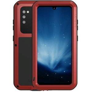 For Samsung Galaxy A41 LOVE MEI Metal Shockproof Waterproof Dustproof Protective Case with Glass(Red)