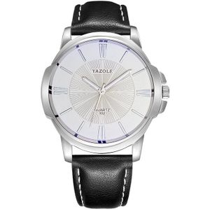 332 YAZOLE Men Fashion Business Leather Band Quartz Wrist Watch(Black + White)