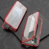For iPhone 11 Pro Ultra Slim Double Sides Magnetic Adsorption Angular Frame Tempered Glass Magnet Flip Case(Red)
