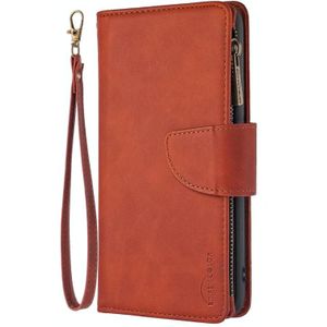 For Xiaomi Redmi Note 9 Skin Feel Detachable Magnetic Zipper Horizontal Flip PU Leather Case with Multi-Card Slots & Holder & Wallet & Photo Frame & Lanyard(Brown)