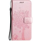 For Google Pixel 6 Pro Tree & Cat Embossed Pattern Horizontal Flip Leather Case with Holder & Card Slots & Wallet & Lanyard(Rose Gold)