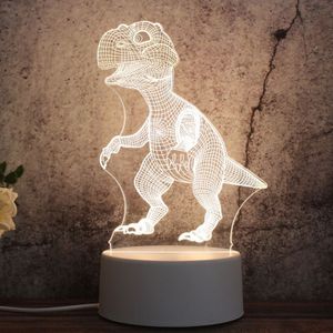 White Base Creative 3D Tricolor LED Decorative Night Light  Button Plug Version  Shape:Dinosaur(White-Warm-Warm White)