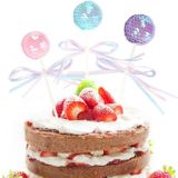 3 PCS Ribbon Bow Sequin Ball Cake Party Dessert Inserted Card(Pink)