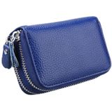 Genuine Cowhide Leather Dual Layer Solid Color Zipper Card Holder Wallet Coin Purse Card Bag Protect Case with Card Slots & Coin Position  Size: 10.5*7.0*4.0cm(Blue)