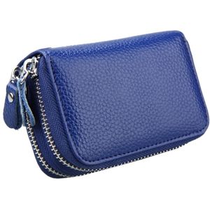 Genuine Cowhide Leather Dual Layer Solid Color Zipper Card Holder Wallet Coin Purse Card Bag Protect Case with Card Slots & Coin Position  Size: 10.5*7.0*4.0cm(Blue)