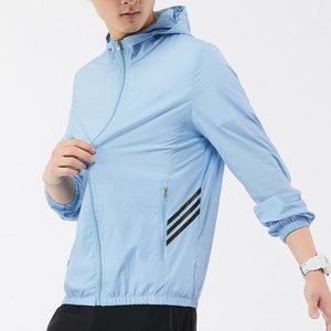 Summer Nylon Waterproof and Breathable Fabric Anti-ultraviolet Hooded Sun Protection Shirt for Men (Color:Blue Size:L)
