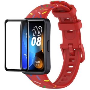 Voor Huawei Band 8 ENKAY Hat-Prince Full Coverage Screen Protector + Verstelbare Silicone Sport Loop Strap Watch Band(Rood)