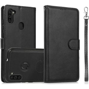 For Samsung Galaxy A11 / M11 Calf Texture 2 in 1 Detachable Magnetic Back Cover Horizontal Flip Leather Case with Holder & Card Slots & Wallet & Photo Frame(Black)