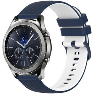 Voor Samsung Gear S3 Classic 22 mm geruite tweekleurige siliconen horlogeband (donkerblauw + wit)