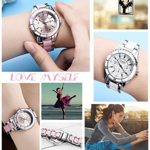 LONGBO 4511 drie kleine wijzerplaten mode vrouwen Quartz horloge met legering & keramiek Band(Pink)