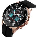 SKMEI 1538 Multi-Function Time Large Dial Steel Belt Men  Casual Sports Electronic Watch(Rose Gold-Silicone Belt)