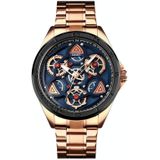 SKMEI 1678 Men Waterproof Quartz Watch with Rotatable Gear Dial(Rose Gold Shell Blue Surface)