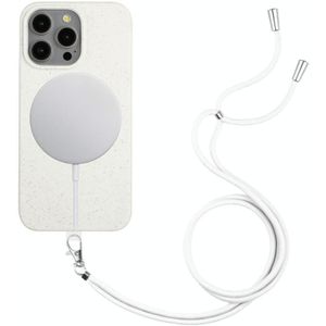 Voor iPhone 15 Pro Max Tarwe MagSafe Magnetisch Stromateriaal + TPU Telefoonhoesje met Lanyard (Wit)