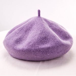 Women Wool Vintage Solid Color Berets Cap(Purple)