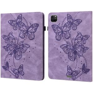 Reliëf Butterfly Pattern Horizontale Flip Leren Tablet Case voor iPad Pro 11 2021 / Air 4 (Purple)