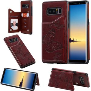 Voor Galaxy Note8 Butterfly Embossing Pattern Shockproof Protective Case met Holder & Card Slots & Photo Frame(Brown)