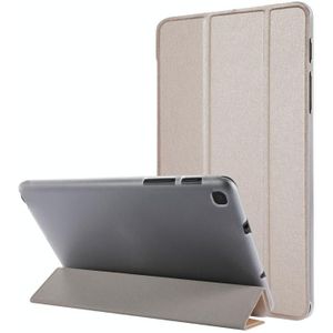 Silk Texture Three-fold Horizontal Flip Leather Case with Holder & Pen Slot For Samsung Galaxy Tab A7 Lite 8.7 T220 / T225(Gold)