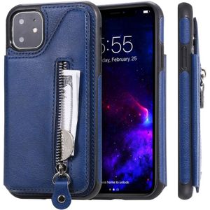 For iPhone 11 Solid Color Double Buckle Zipper Shockproof Protective Case(Blue)