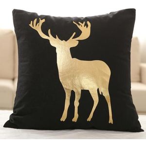 Merry Christmas Pillow Case Gold Foil Printing Pillow Cover Sofa Waist Throw Cushion Cover Coffee Shop Decorative 43cm x 43cm(17)