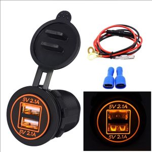 Universal Car Dual USB Charger Power Outlet Adapter 4.2A 5V IP66 with Aperture + 60cm Cable(Orange Light)