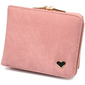 Women Mini Leather Clutch Card Holder Short Wallet(Pink)