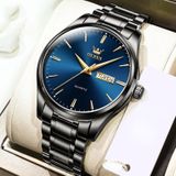 Olegs 6898 Men Waterdichte Luminous Steel Watch Band Quartz Watch (Black Blue)