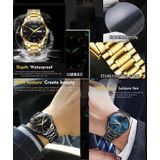 Olegs 6898 Men Waterdichte Luminous Steel Watch Band Quartz Watch (Black Blue)