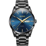 Olegs 6898 Men Waterdichte Luminous Steel Watch Band Quartz Watch (Black Blue)