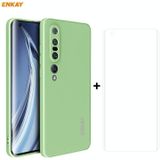 For Xiaomi Mi 10 Pro 5G Hat-Prince ENKAY ENK-PC0762 Liquid Silicone Straight Edge Shockproof Protective Case  + 3D Full Screen PET Curved Hot Bending HD Screen Protector Soft Film(Light Green)
