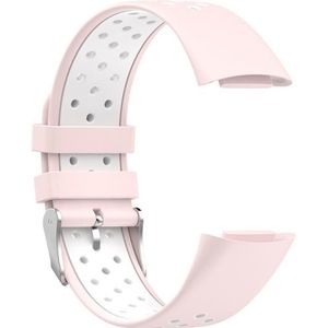 Voor Fitbit Charge 5 Double Color Metal Gesp Gat Silicone Watch Strap (Pink White)