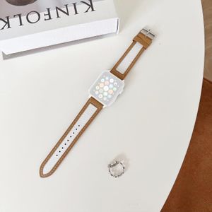 Canvas Leather Alternative Strap For Apple Watch Series 7 45mm / 6&SE&5&4 44mm / 3&2&1 42mm(White+Drown)