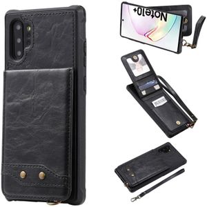 For Galaxy Note 10+ Vertical Flip Shockproof Leather Protective Case with Short Rope  Support Card Slots & Bracket & Photo Holder & Wallet Function(Black)