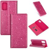 Voor Samsung Galaxy A71 Ultrathin Glitter Magnetic Horizontal Flip Leather Case met Holder & Card Slots (Rose Red)