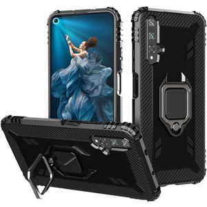 For Huawei Honor 20 / 20S / Nova 5T Carbon Fiber Protective Case with 360 Degree Rotating Ring Holder(Black)