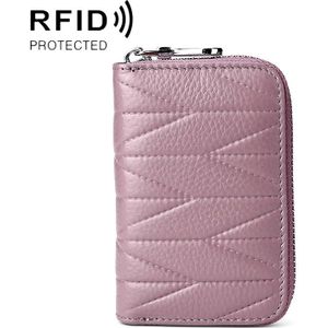 KB191 Zipper Cowhide Leather Organ Shape Multiple Card Slots Anti-magnetic RFID Wallet Clutch Bag for Ladies(Light Purple)