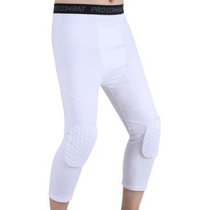 High Elastic Lycra Honeycomb Crash Pants Men Basketball Fitness Seven-tenths Sweatpants  Specification: XXXL(White)