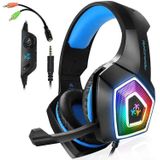 V1 3.5mm RGB Colorful Luminous Wire Control Gaming Headset  Cable Length: 2.2m(Black Blue)
