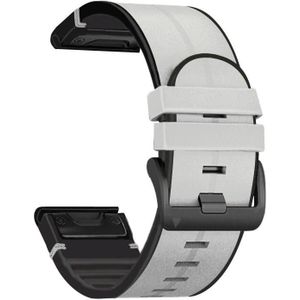 For Garmin Fenix 6X Silicone + Leather Quick Release Replacement Strap Watchband(Light Grey)