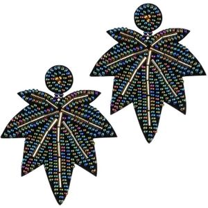 2 Pairs Handmade Beaded Rice Bead Earrings Female Retro Earrings(Green E68696)