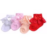 3 Pairs Bow Lace Baby Socks Newborn Cotton Baby Sock  Size:M(Green)
