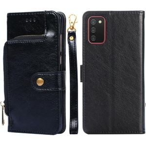 For Samsung Galaxy A02s EU Version Zipper Bag PU + TPU Horizontal Flip Leather Case with Holder & Card Slot & Wallet & Lanyard(Black)
