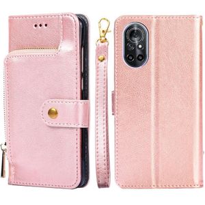 For Huawei nova 8 5G Zipper Bag PU + TPU Horizontal Flip Leather Case with Holder & Card Slot & Wallet & Lanyard(Rose Gold)