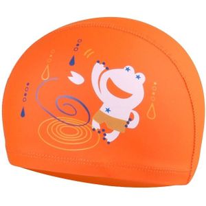 Children Waterproof Hair Care PU Coated Cute Frog Pattern Swimming Cap(Orange)