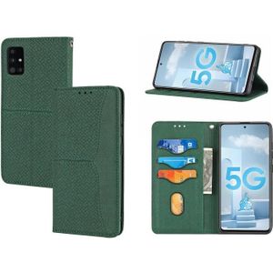 For Samsung Galaxy A71 Woven Texture Stitching Magnetic Horizontal Flip PU Leather Case with Holder & Card Slots & Wallet & Lanyard(Green)