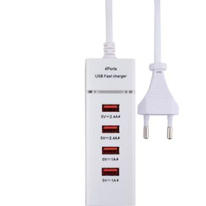 5V 4.1A 4 USB Ports Charger Adapter with Power Plug Cable  Cable Length: 1.5m  EU Plug(White)