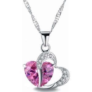 Hartvormige Zirkonia kristal ketting trui Sleutelhanger ketting (roze)