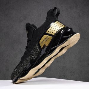 XM-28 Men Sports Casual Shoes Flying Woven Breathable Shoes  Size: 44(Black Gold)